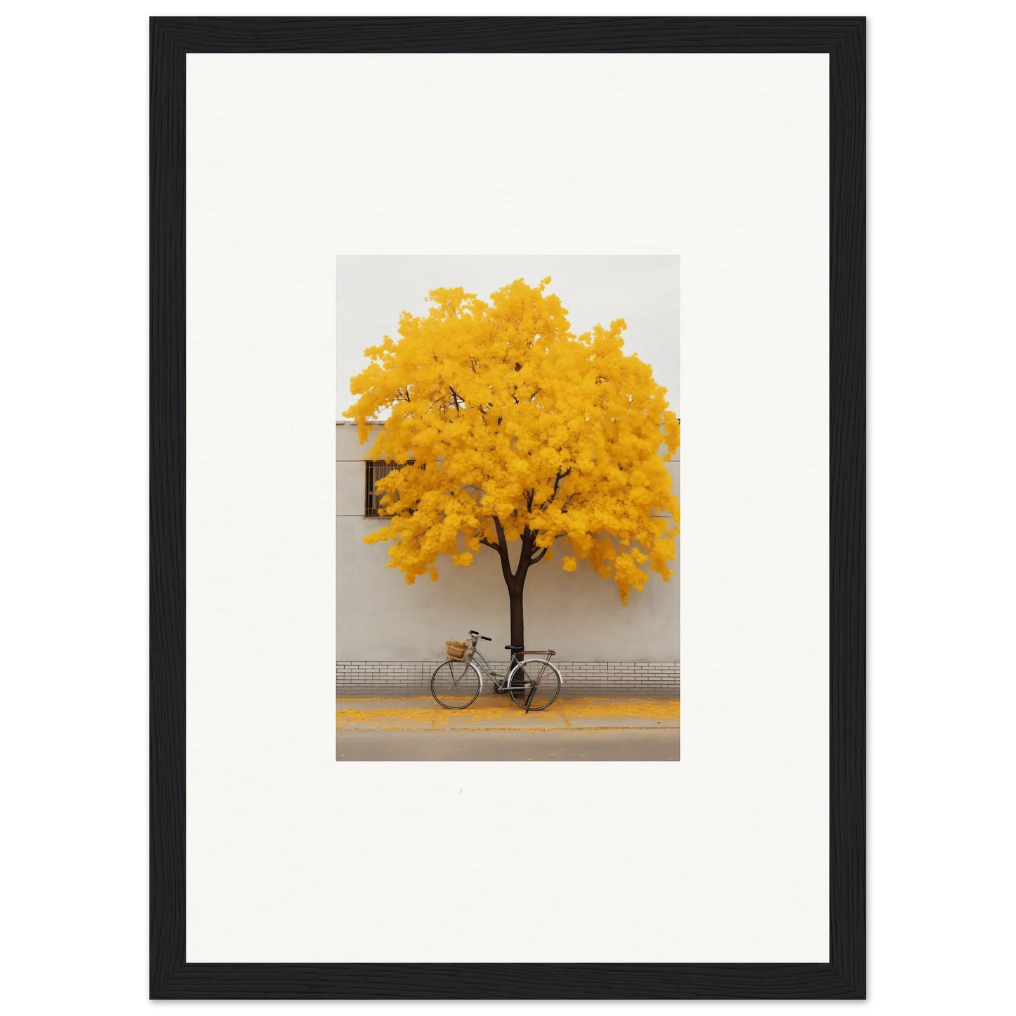 Yellow-leaved tree and bicycle under Lemonade Gaze Reverie framed wall art