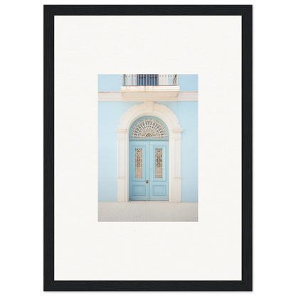 Light blue arched door with glass panels in Delphinium Dream Portal framed wall art