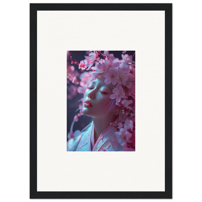 Framed photograph of a person with pink cherry blossoms for stylish room decoration