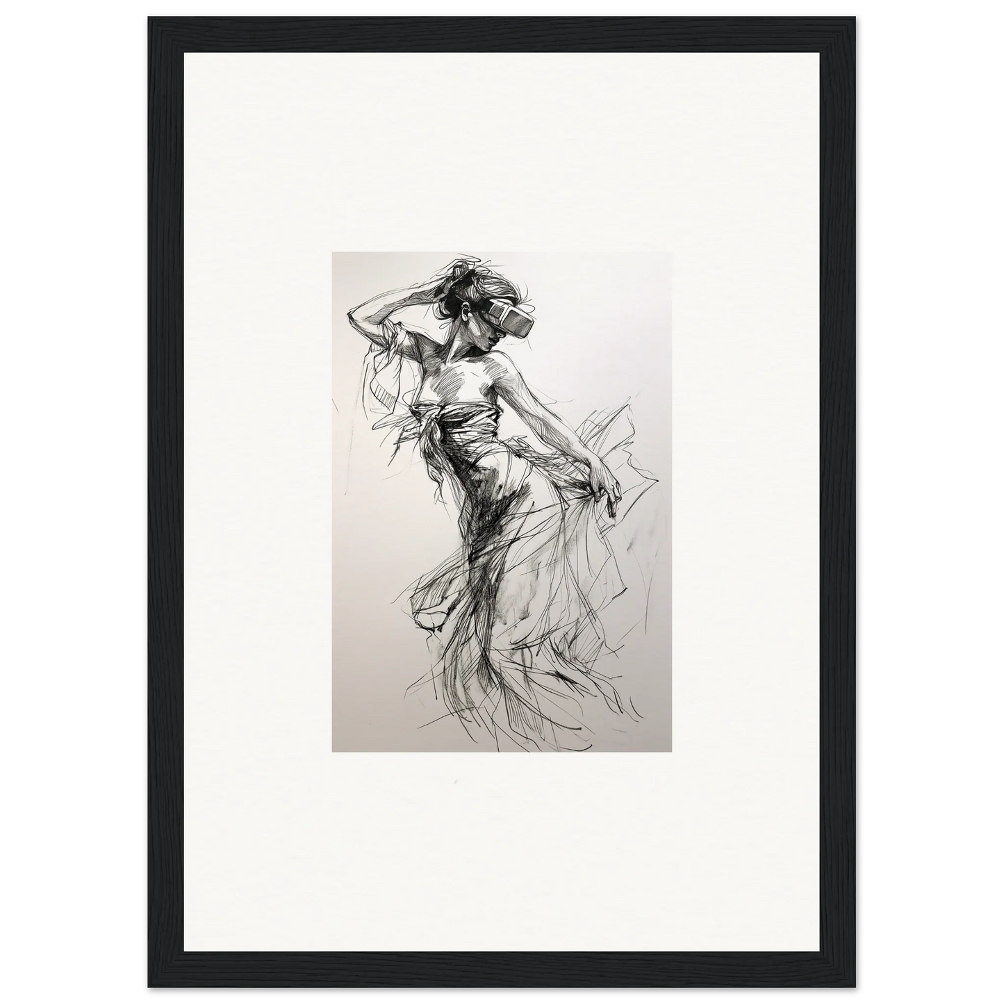 Charcoal sketch of a dancer in flowing dress for Mystic Quantum Soliloquy Special Edition Art™