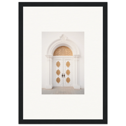 Ornate white double door with gold patterns in Gilded Mirage Passage framed wall art