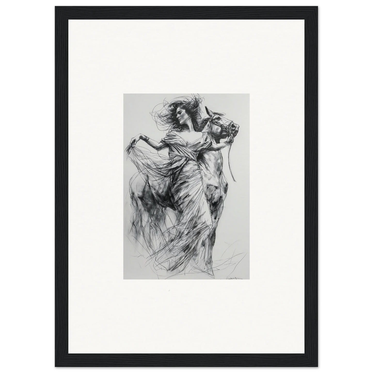 Dynamic charcoal sketch of a dancer in flowing motion from Equestrian Ether Euphoria