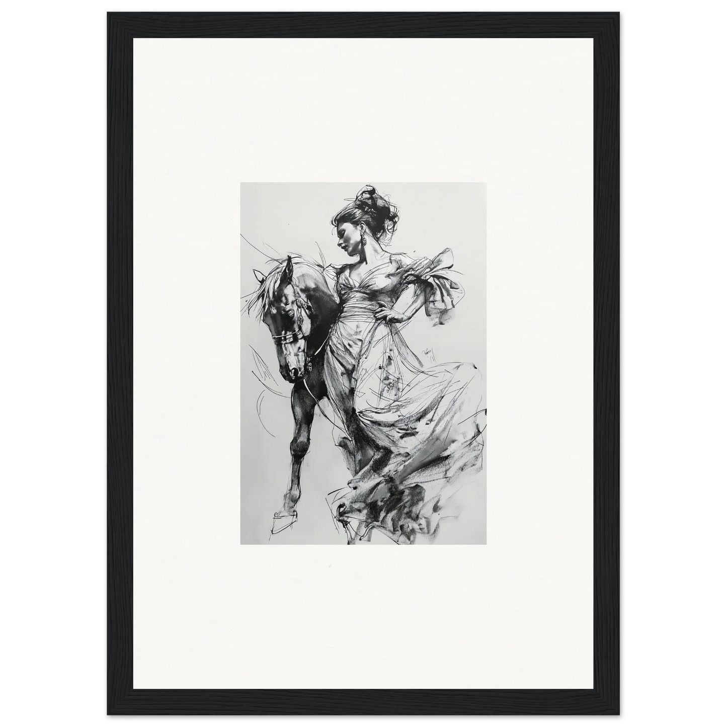 Dynamic black and white sketch of a horse and rider for Stardust Morph Whimsy art