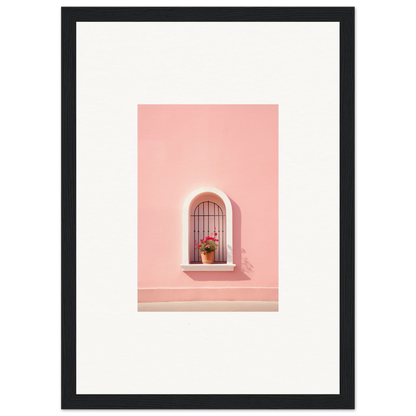 Arched window with decorative bars and plant on pink wall in Sunset Silhouette Romance art