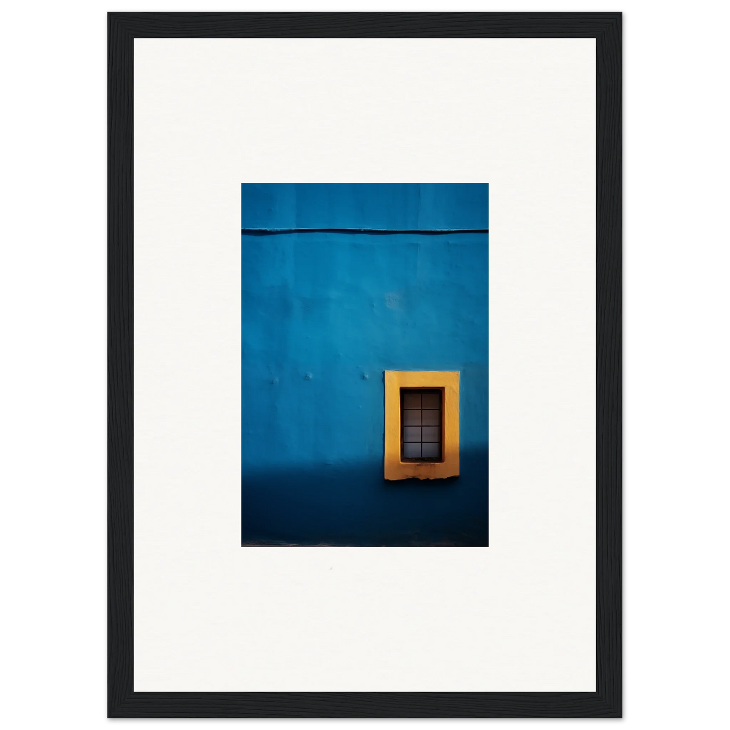 Vibrant yellow-framed window on blue wall in Hypercolor Dreamscape Longitude design