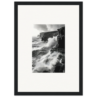 Dramatic black and white waves crashing on cliffs in Tempestuous Rock Ballet art™