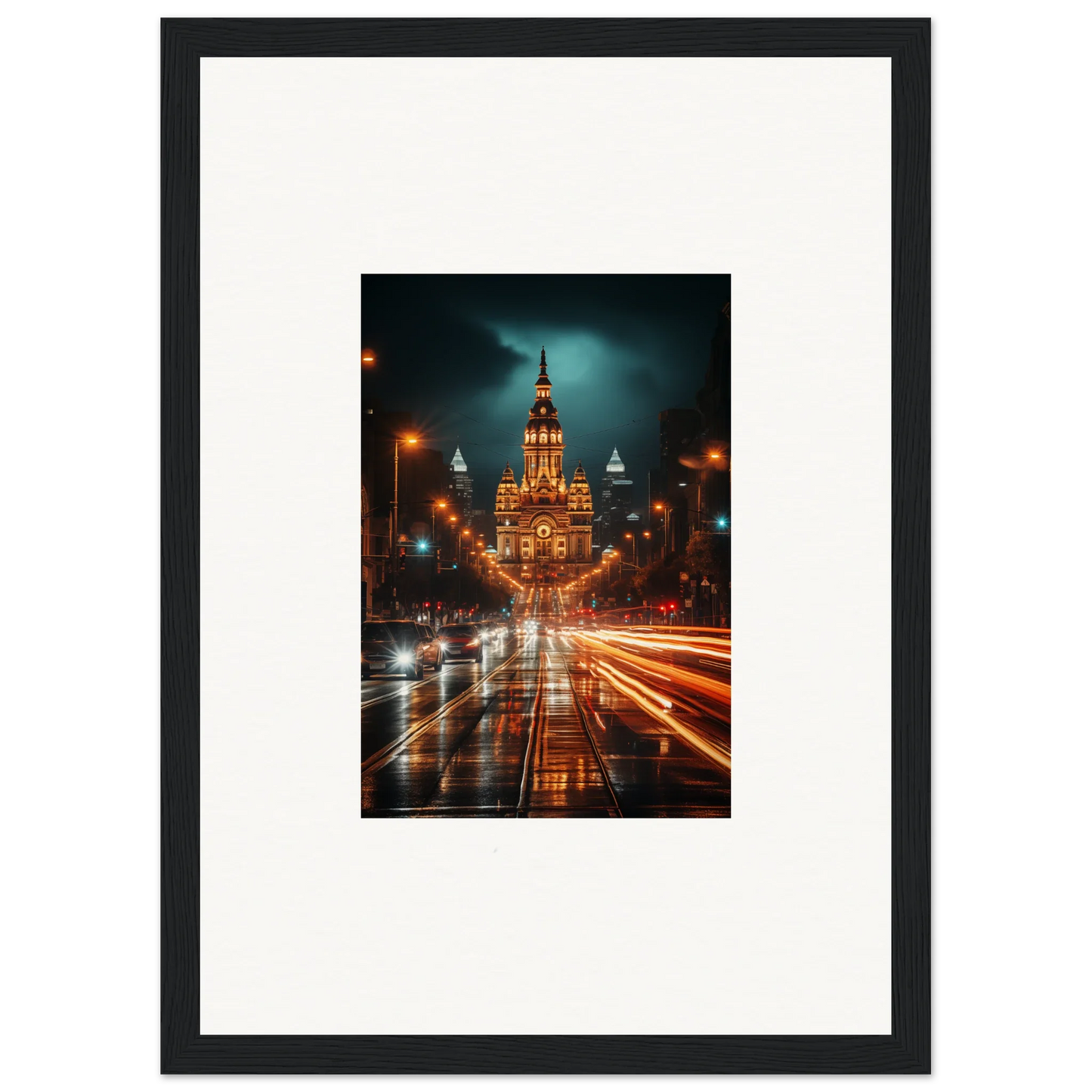 Stunning Illuminated Gothic building at night, a perfect fit for Radiant Urban Reverie art