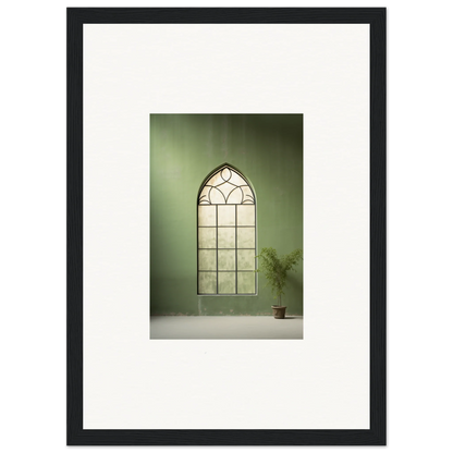 Gothic arched window with leaded glass in Green Crescent premium framed wall art