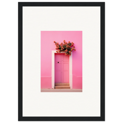 Pink door with red flowers, perfect for Quantum Pink Serenade framed wall art