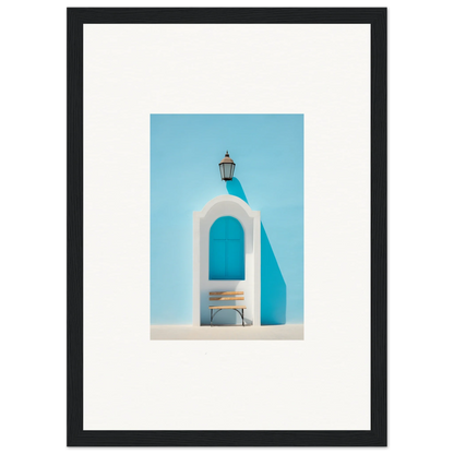 White arched doorway with lantern in Ethereal Mediterranean Pause framed wall art