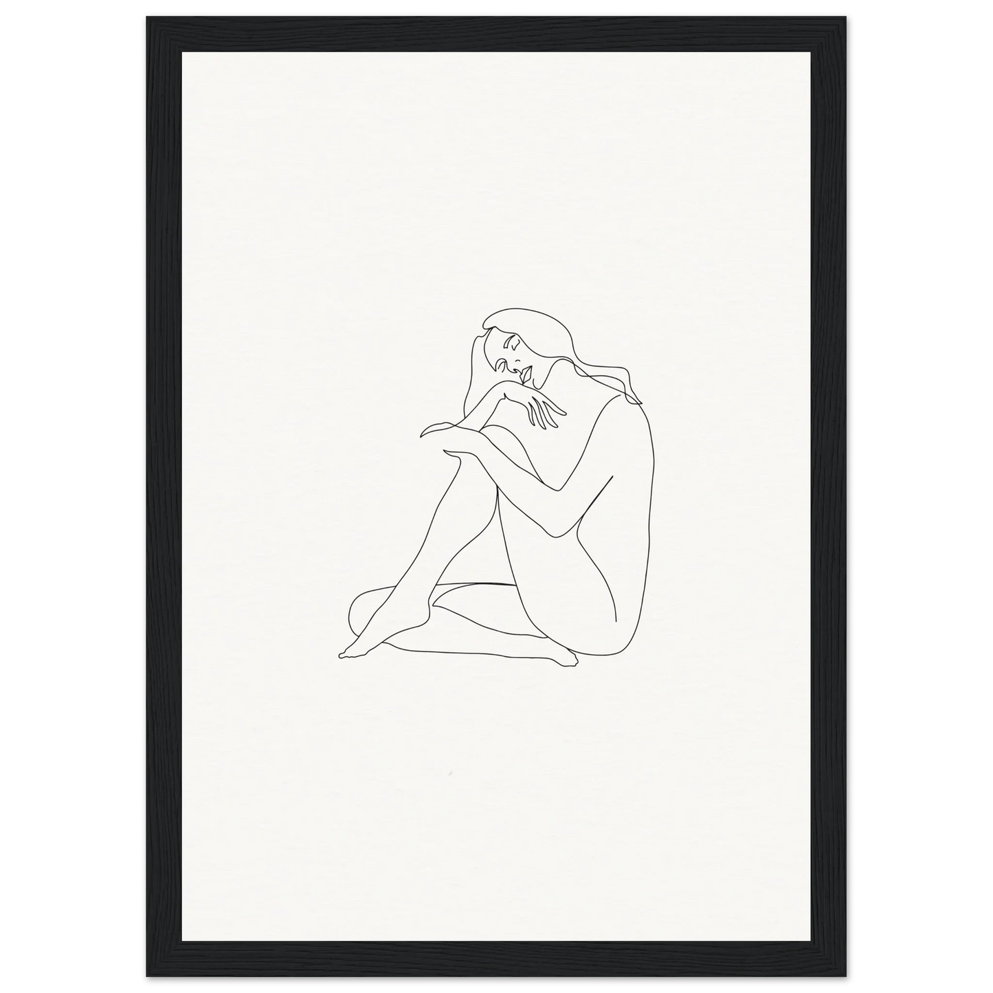 Minimalist line drawing of a seated nude in mindful dream tangles framed wall art