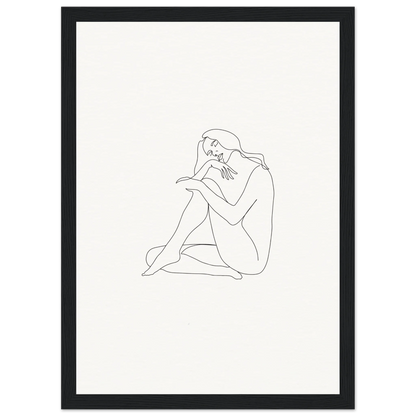 Minimalist line drawing of a seated nude in mindful dream tangles framed wall art