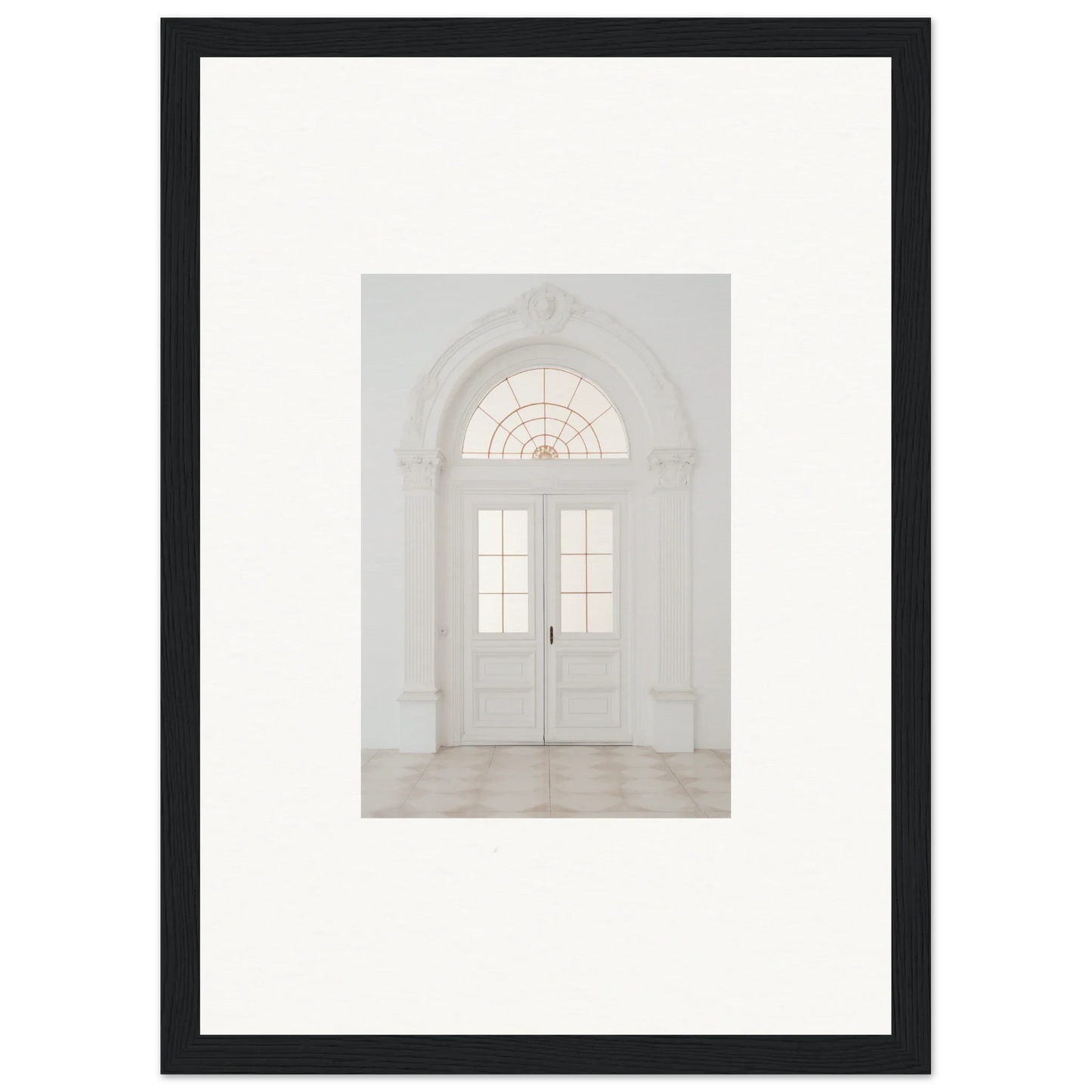 White double doors with arched fanlight in Portal Poise Unveiled framed wall art