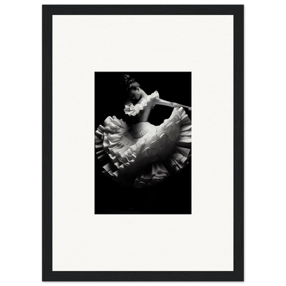 Black and white photo of Swirled Dream Dancer in a ruffled tutu, perfect for premium framed wall