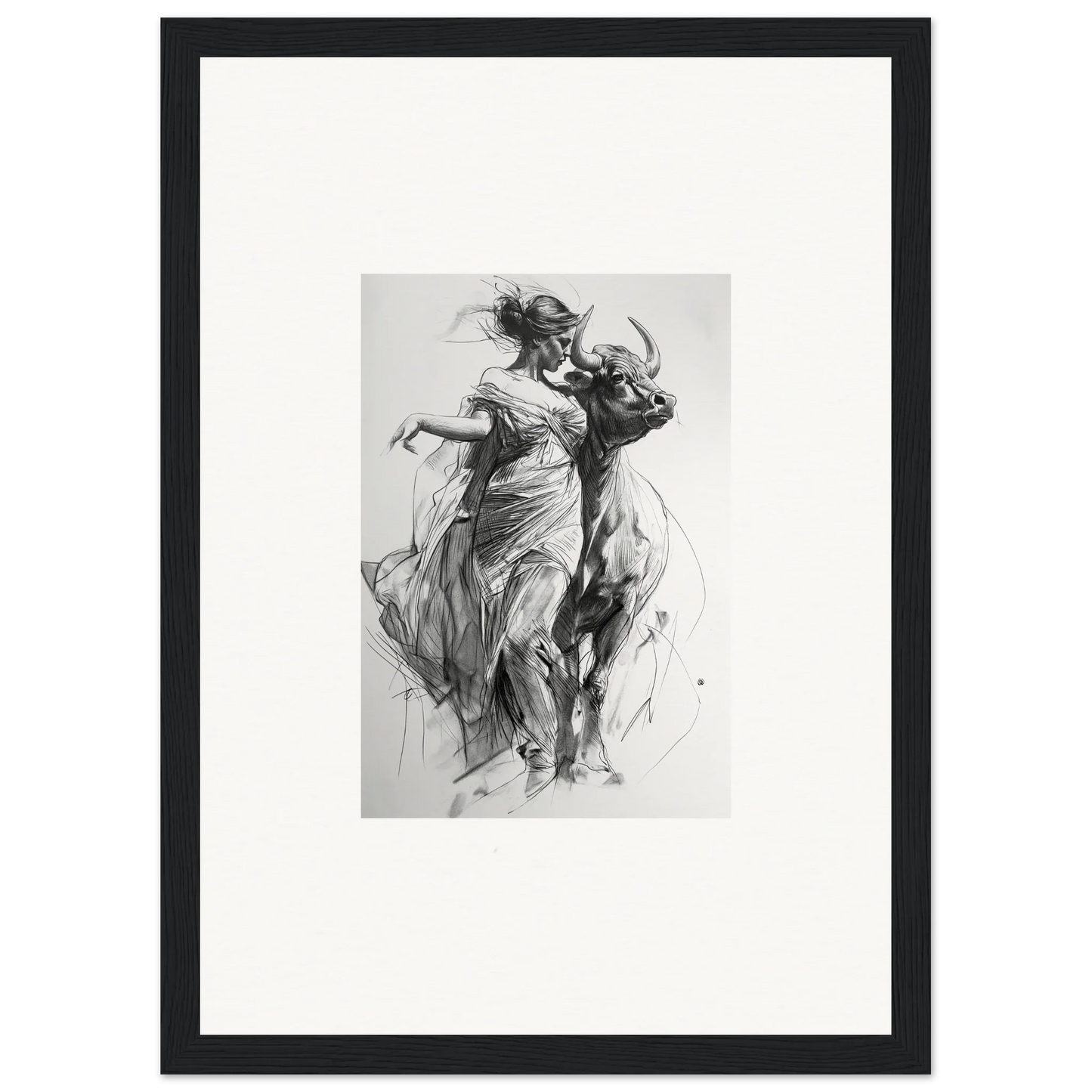 Black and white sketch of dancers in flowing dresses for Forest Flame Dance wall art