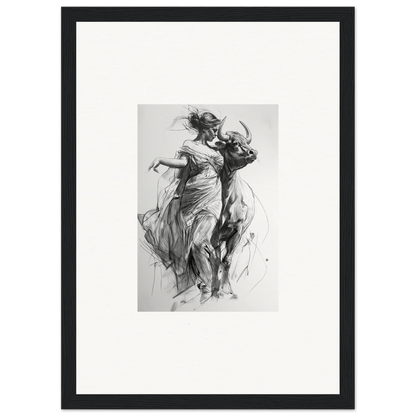 Black and white sketch of dancers in flowing dresses for Forest Flame Dance wall art