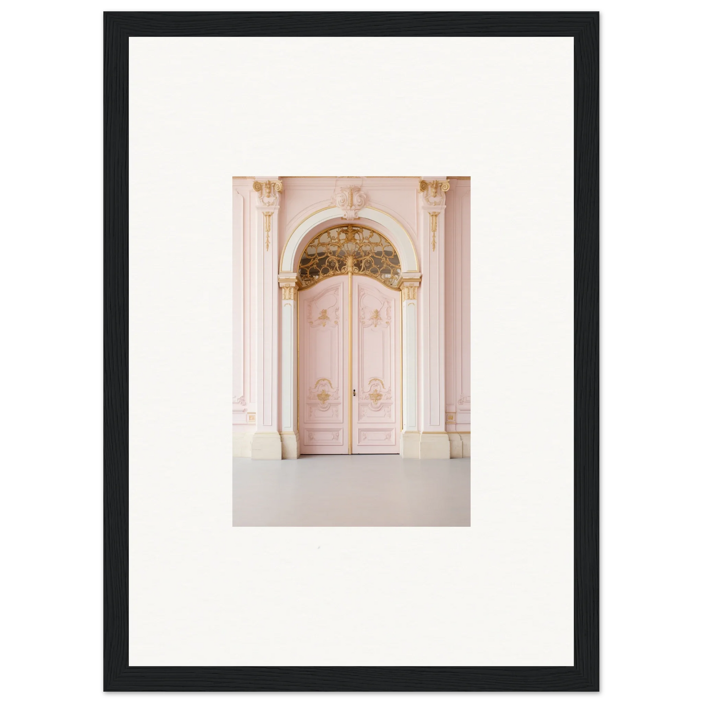 Ornate pink double door art with gold details in Regal Must premium framed wall art