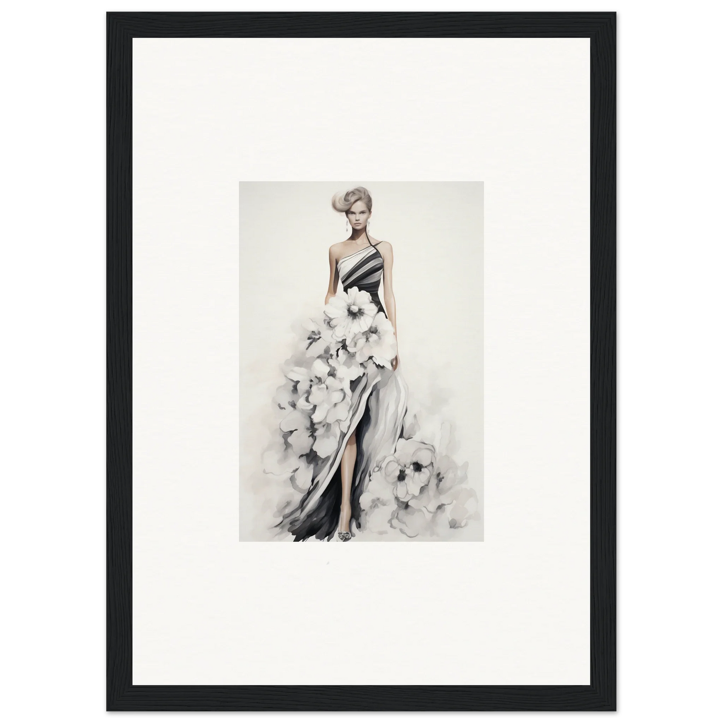 Fashion illustration of an elegant evening gown from Dreamy Blossom Mirage special edition art™