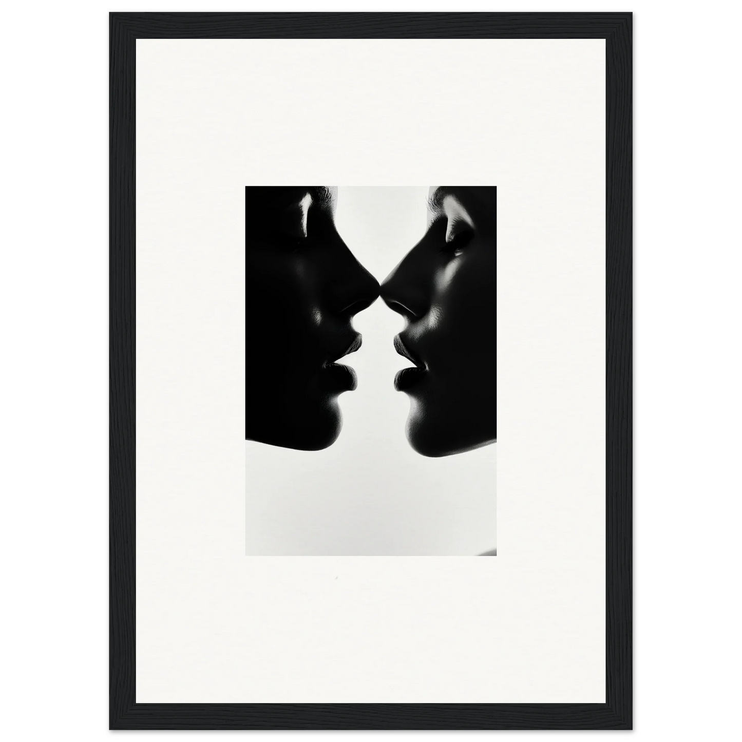 Two silhouetted profiles in a mirrored style from Whispers Kiss Universes special edition art™