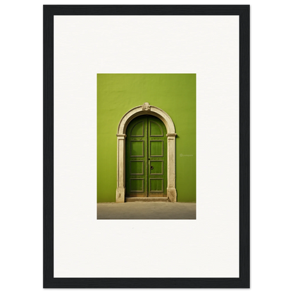 Green arched wooden door with stone trim from Vert Barcode Reverie special edition art™