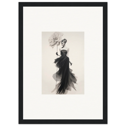 Black and white fashion illustration of opulent reverie Lyrisans elegant evening gown