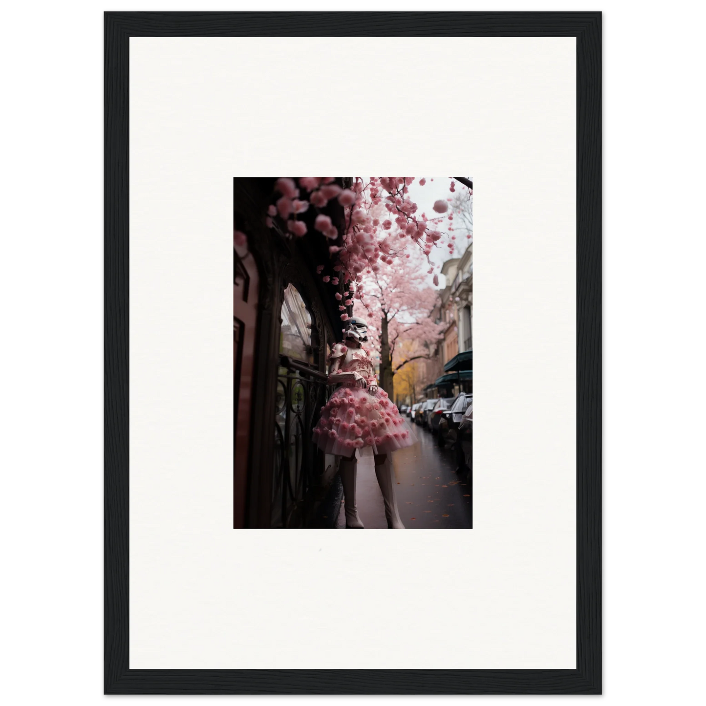 Cherry blossom tree with pink blooms over a street in Petal Eccentricity Revealed art