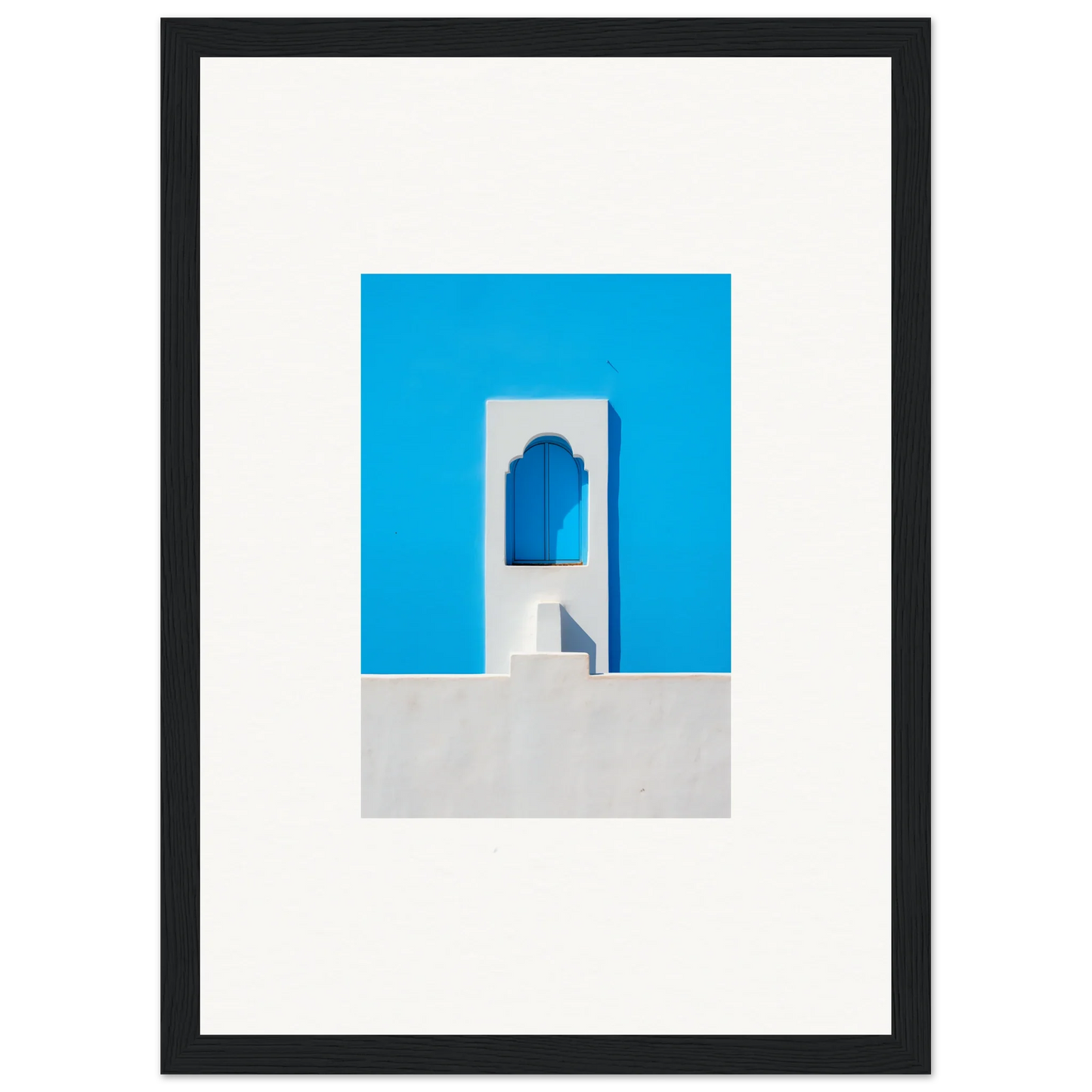 Minimalist doorway with white walls and blue sky in Oikos Cerulean Aperturearches art