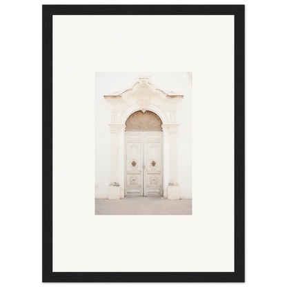 Ornate white double door with archway, framed wall art for Faded Elegance Whispers