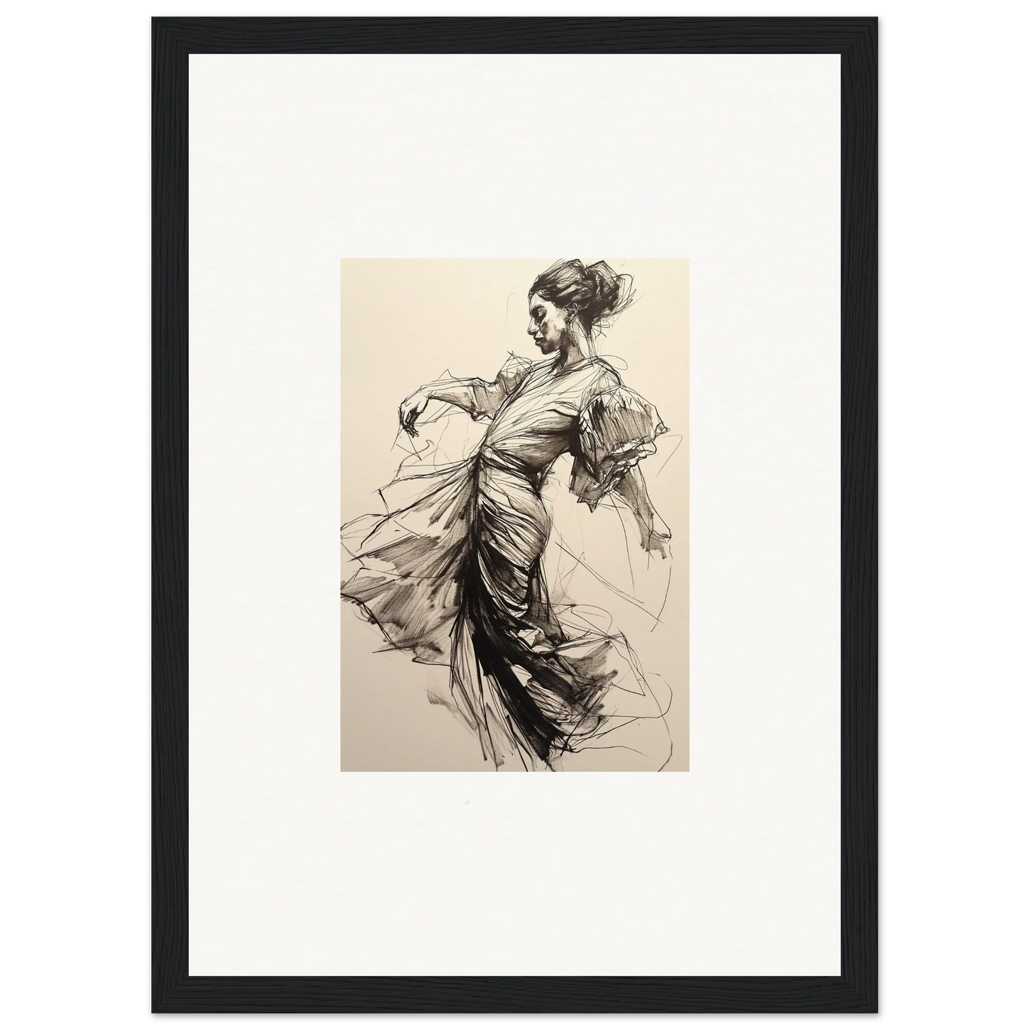 Elegant dancer sketch in flowing dress from Whirling Midnight Form special edition art