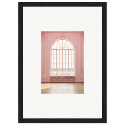 Arched window with white muntins on pink wall in Ether Balcon Evolvement art piece