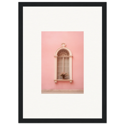 Arched window with ornate details on a pink wall in Pinky Flora Portal framed wall art