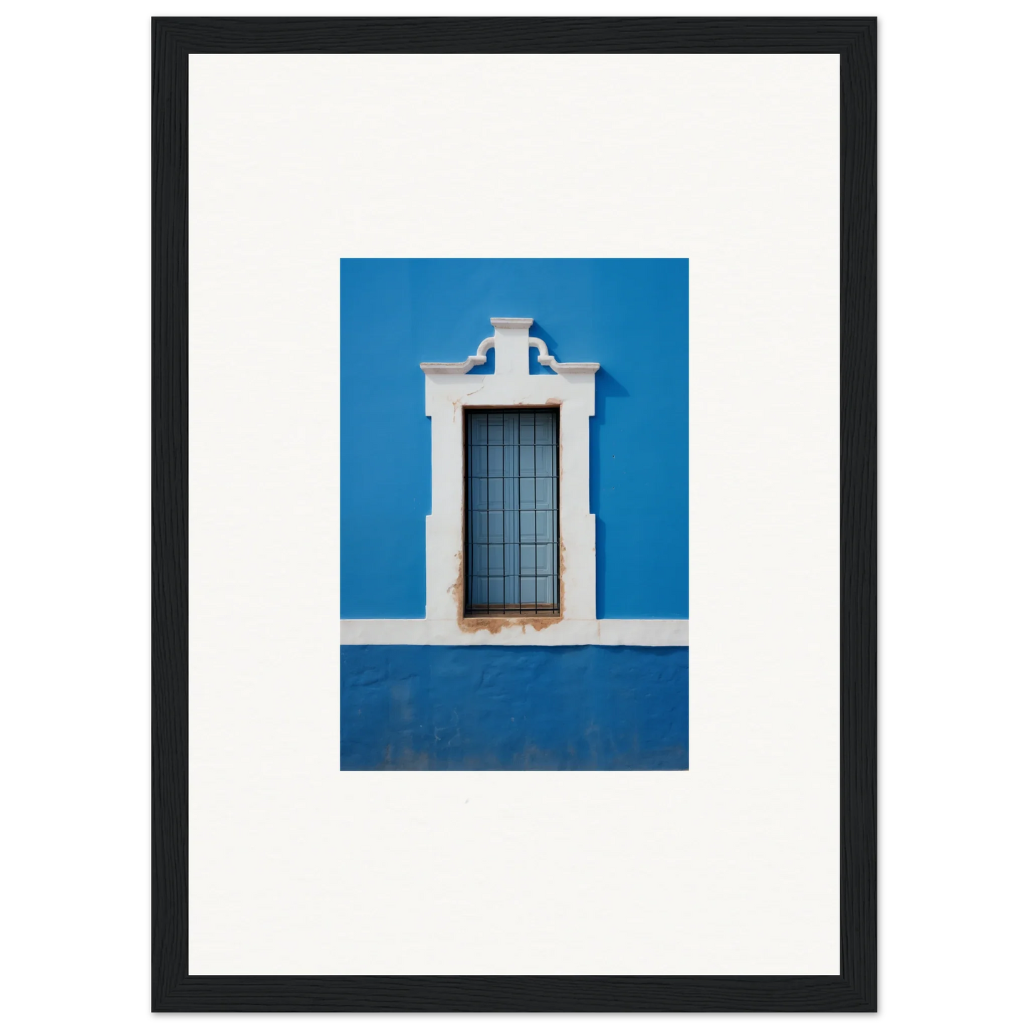 White-framed window with bars on blue wall from Liquid Azure Quest special edition art™