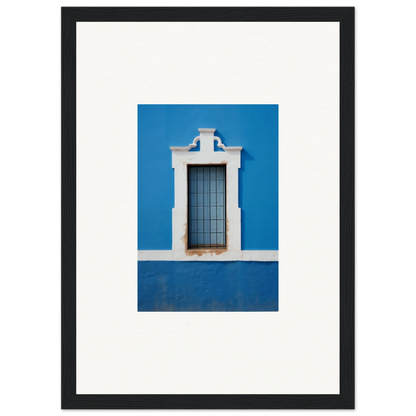 White-framed window with bars on blue wall from Liquid Azure Quest special edition art™