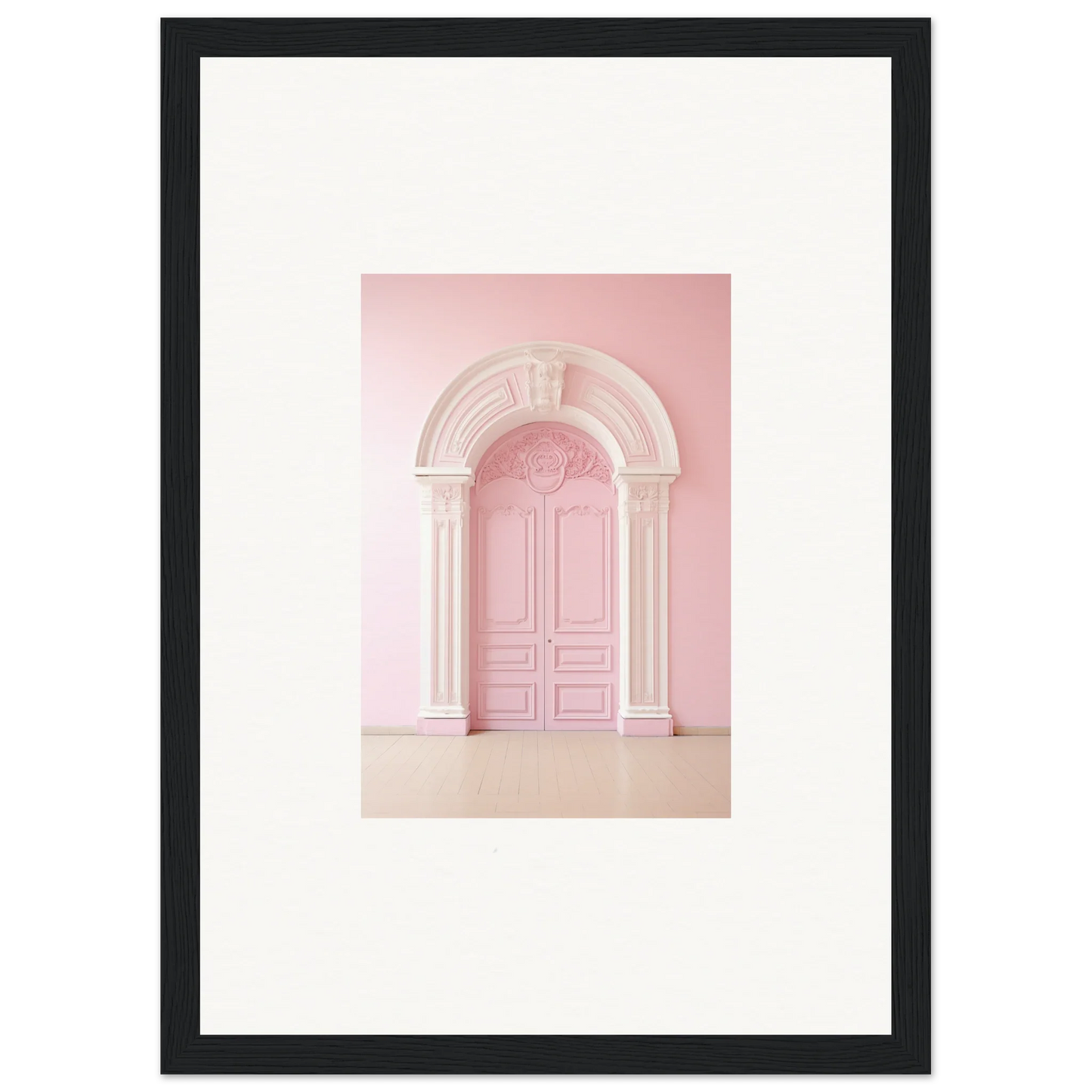 Pink arched doorway with molding in Portal Fantasies Unfurled framed wall art