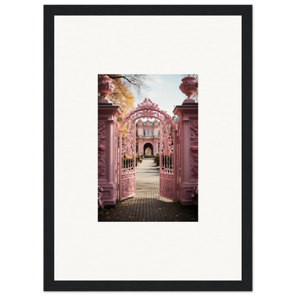 Ornate pink archway with metalwork at Sugarcotton Visions Gateway to a garden path