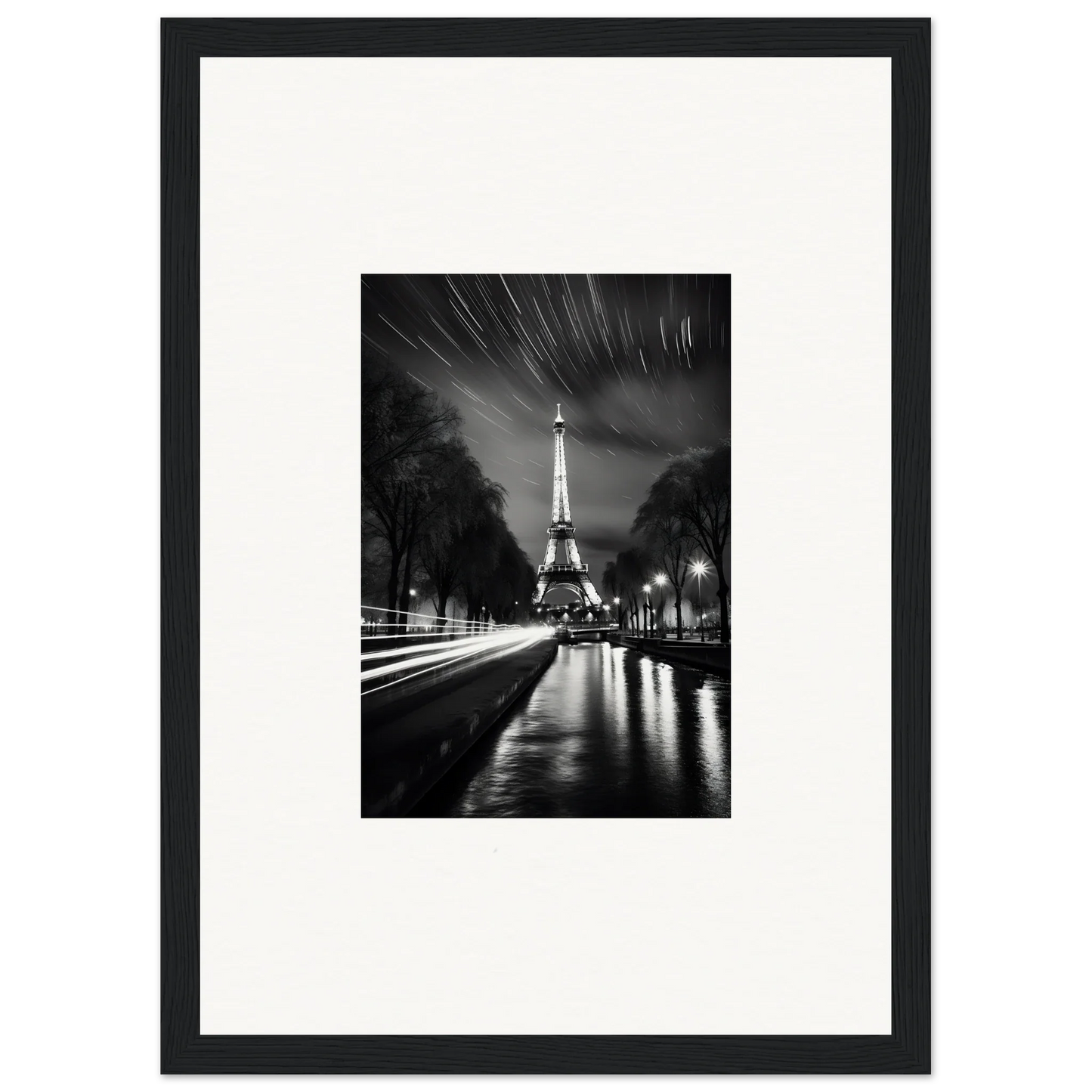 Black and white photo of the illuminated Eiffel Tower for Parisian Stars special edition art™