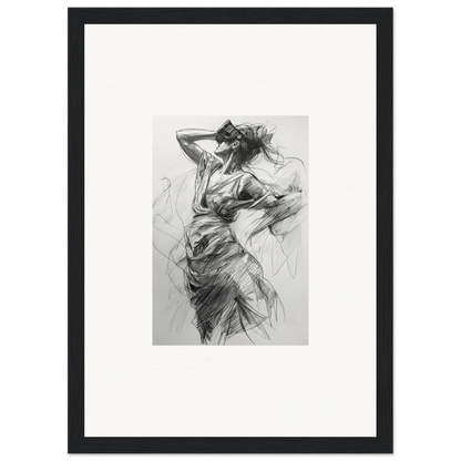 Expressive charcoal sketch of dynamic motion for Veiled Revisionist Muse framed wall art