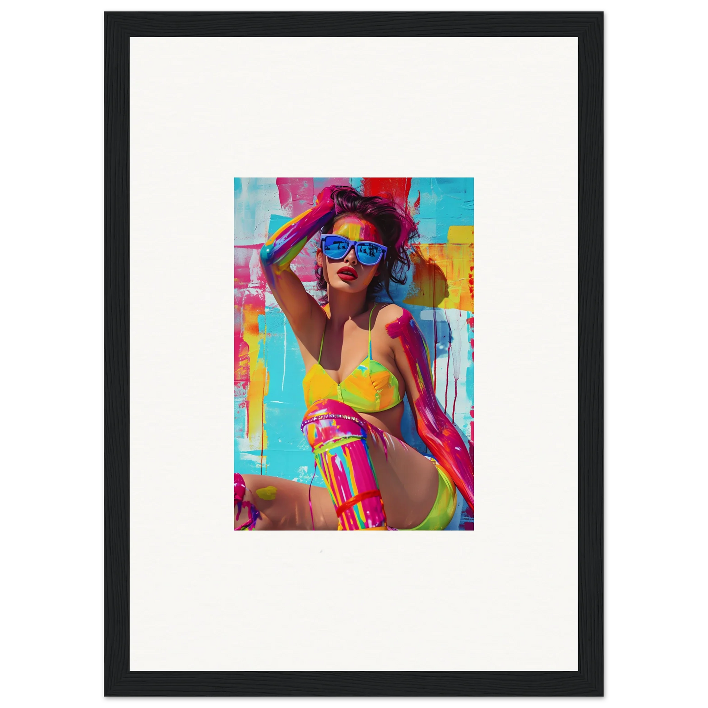 Colorful pop art canvas print of a woman for stylish room decoration and vibrant wall art