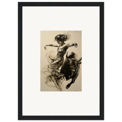 Dynamic black and white sketch of a bullfighter and bull, Resilient Dancer Flame art