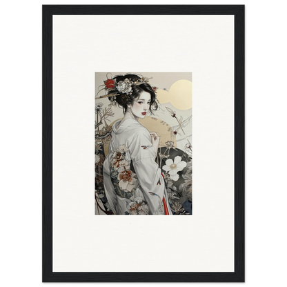 Framed artwork of a geisha in a kimono, perfect for Daydream Blossom Wistitudes