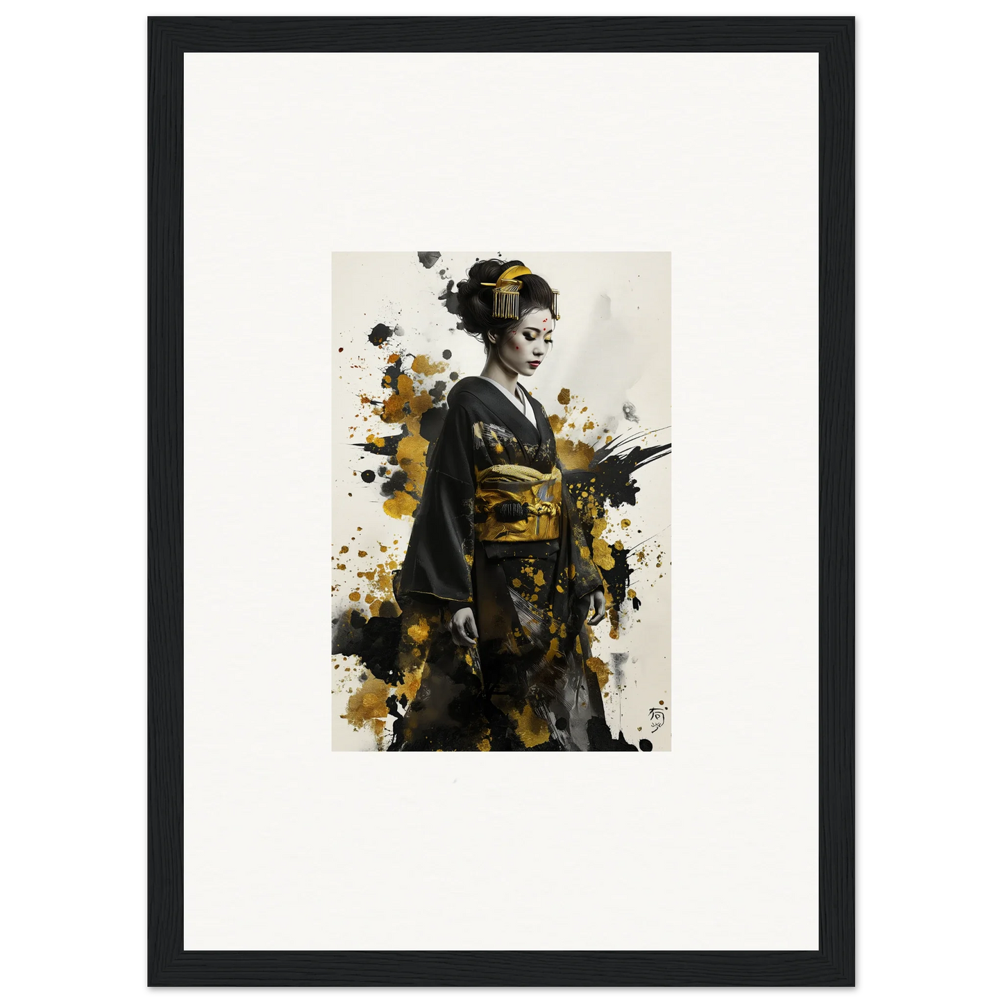 Artistic geisha portrait in gold and black from Eclipsed Ukiyo Symphony special edition art™