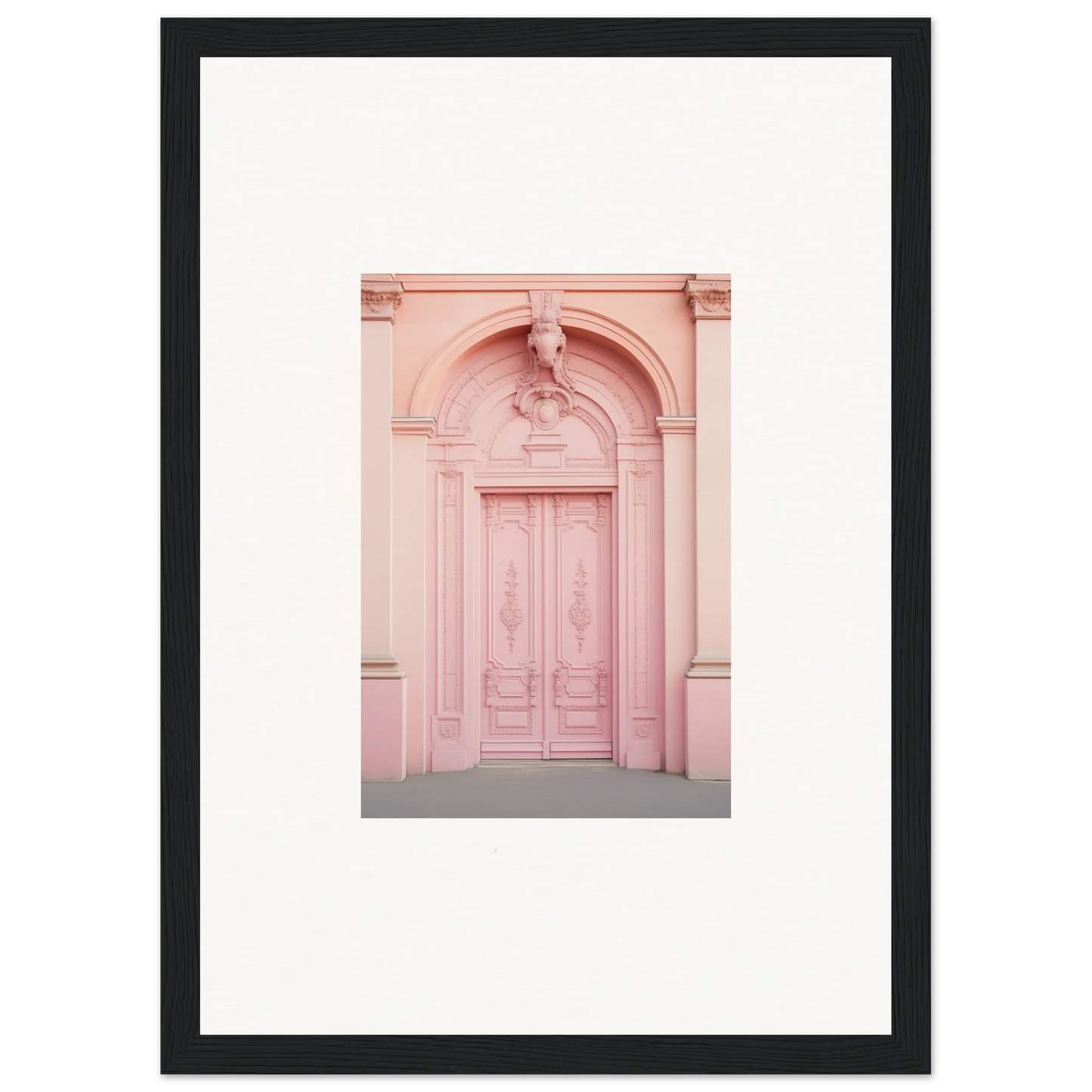 Ornate pink door with decorative molding from Porphyr Pink Processions special edition art™