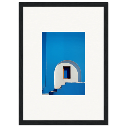 White arched doorway with steps on a blue wall for Doorway of Dreams framed wall art