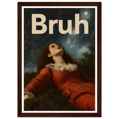 Framed "Bruh Night Bewilderment" wall art showcasing a classic painting style with a humorous twist, perfect for cool home decor.