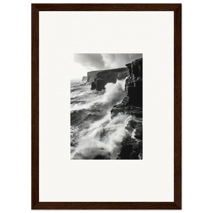 Dramatic black and white waves crashing on cliffs for Tempestuous Rock Ballet art™