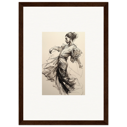 Elegant dancer sketch in flowing dress for Whirling Midnight Form framed wall art