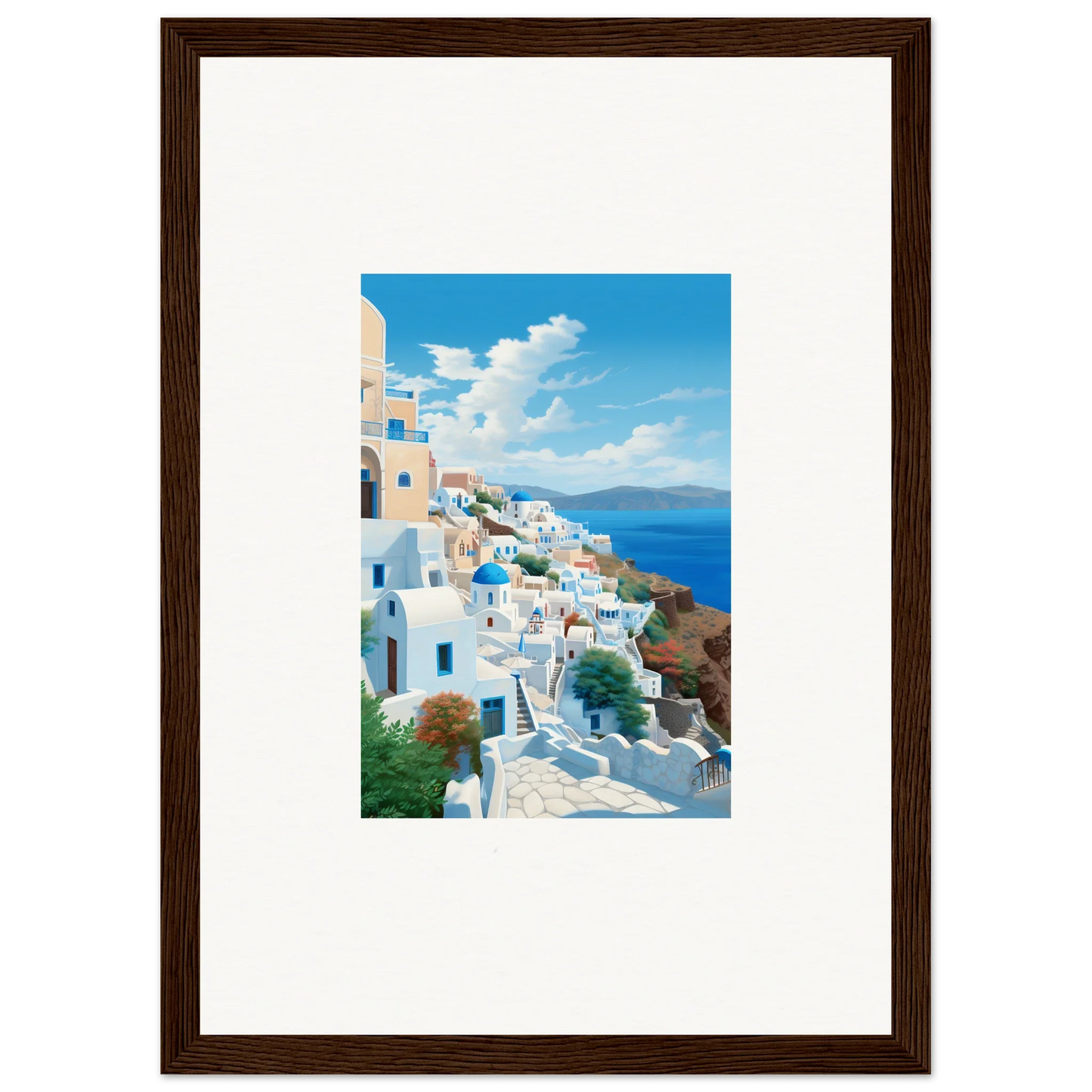 Framed Santorini photo in Sunday Stahl Messiração special edition art™ showcasing stunning cliffs