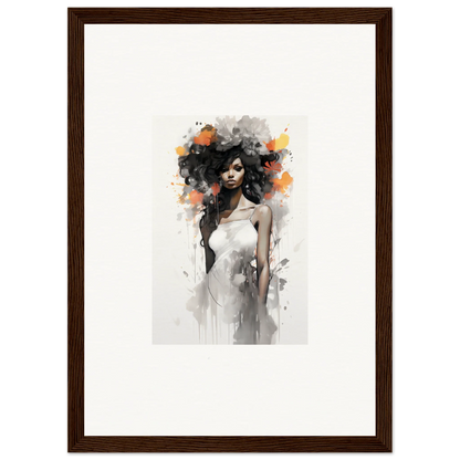 Artistic watercolor portrait with flowing hair and white dress from Ethereal Echoes Blossoms