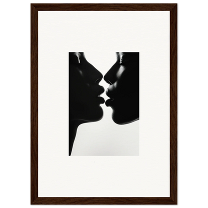 Silhouette of two people about to kiss in Luminous Midnight Kiss framed wall art