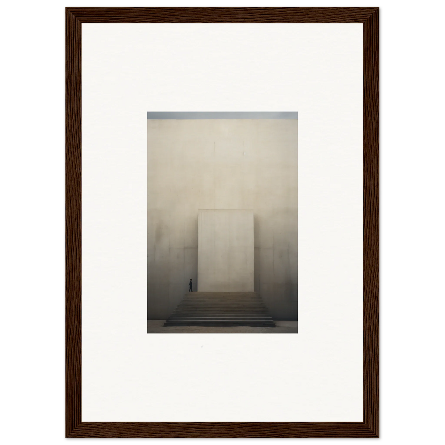 Framed black and white photo of a misty monolithic structure for Portal Eventide Abstract